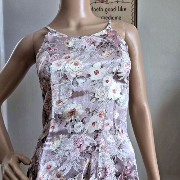 90s Frederick's of Hollywood Mini Dress Floral Embossed Satin Pink Coquette 3 - Picture 4 of 9